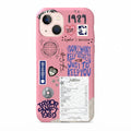 iPhone 15 Pembe İçi Kadife Taylor Swift Sticker Desenli Silikon Telefon Kılıfı