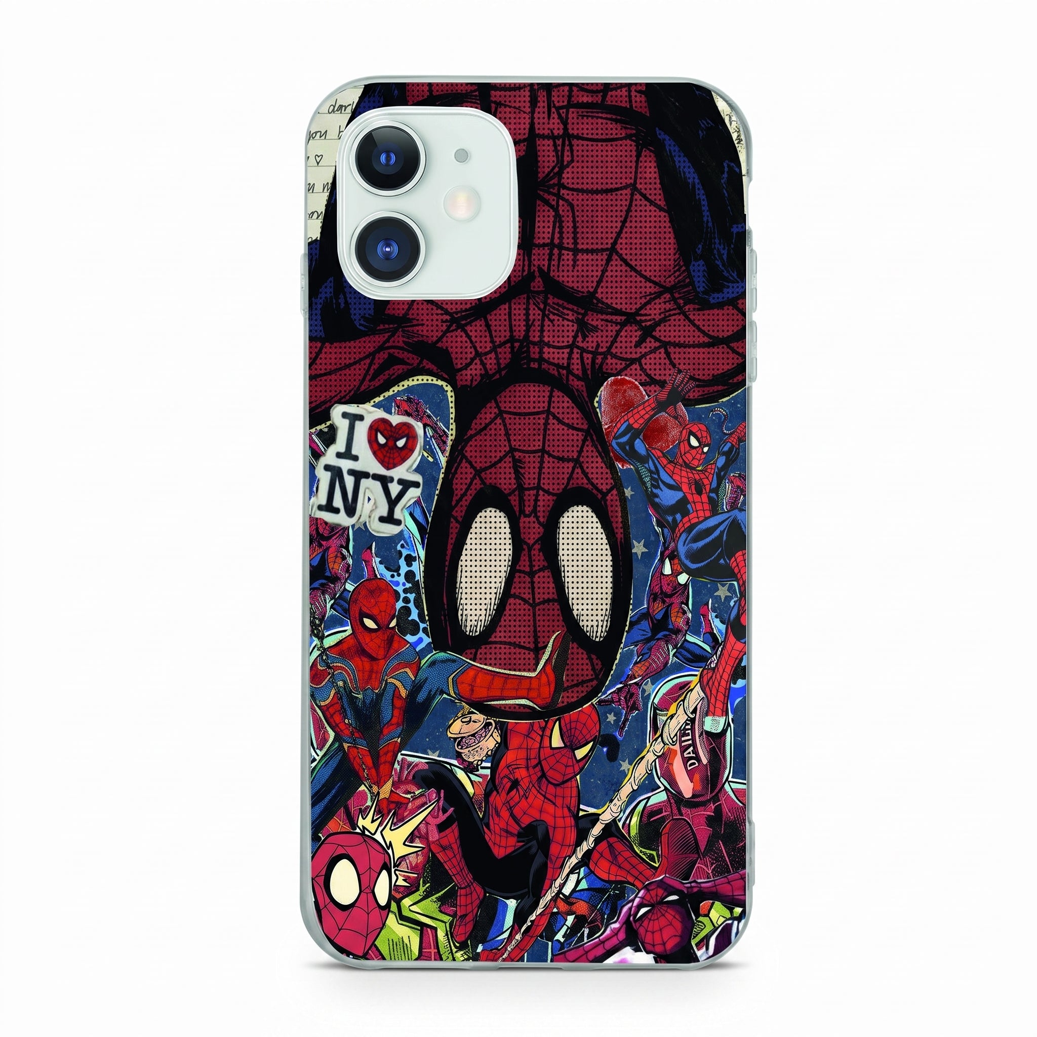 Iphone 12 Uyumlu Spiderman Kolaj Desenli Şeffaf Telefon Kılıfı