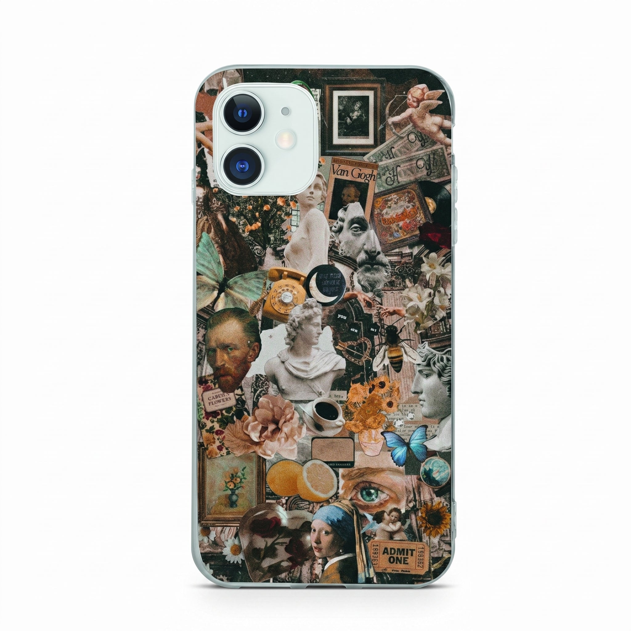Iphone 11 Uyumlu Aesthetic Sanatsal Kolaj Desenli Şeffaf Telefon Kılıfı