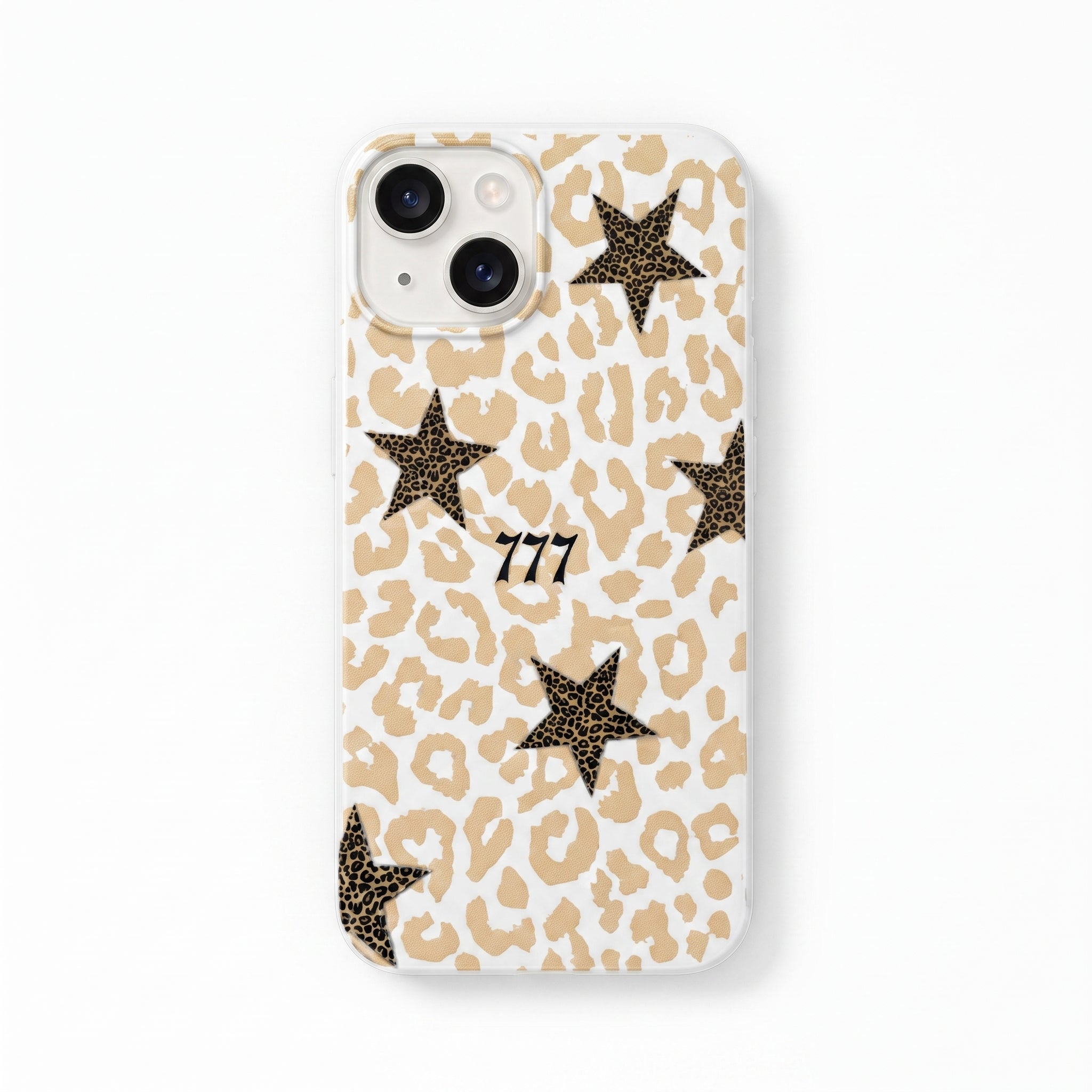 iPhone 13/14/15 Uyumlu 777 Leopar Desenli Yıldız Detaylı Kadifemsi Soft Touch Silikon Telefon Kılıfı
