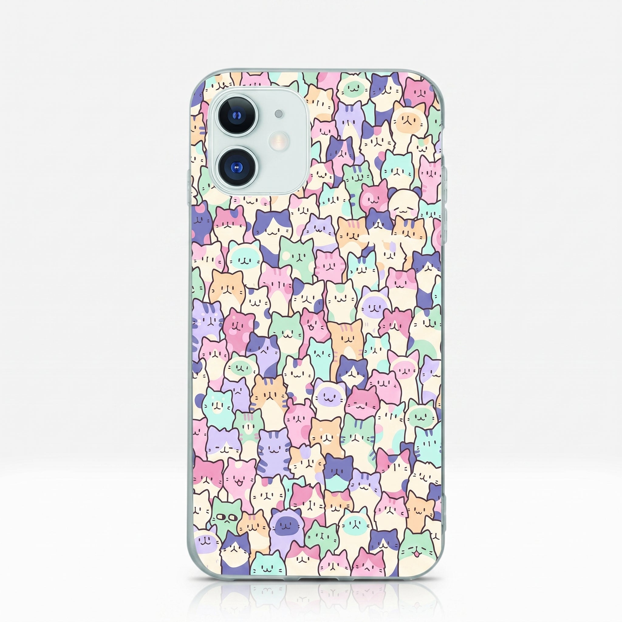 Iphone 14 Uyumlu Sevimli Kediler Desenli Şeffaf Telefon Kılıfı
