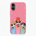 iPhone 16 Pembe İçi Kadife Puff Girl Power Desenli Silikon Telefon Kılıfı