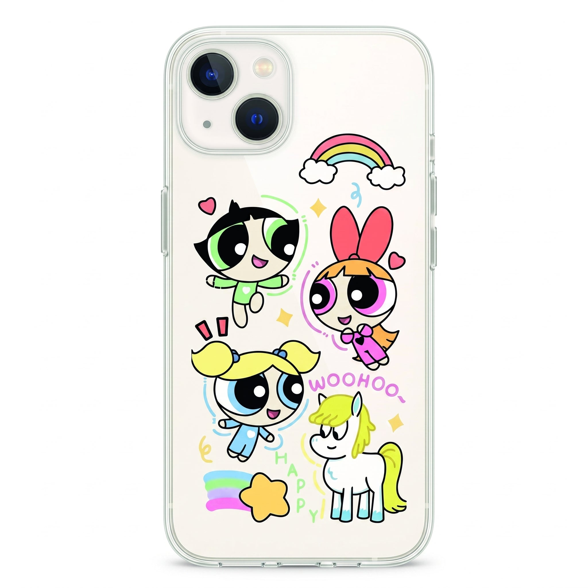 Iphone 15 Uyumlu Powerpuff Girls Desenli Şeffaf Telefon Kılıfı