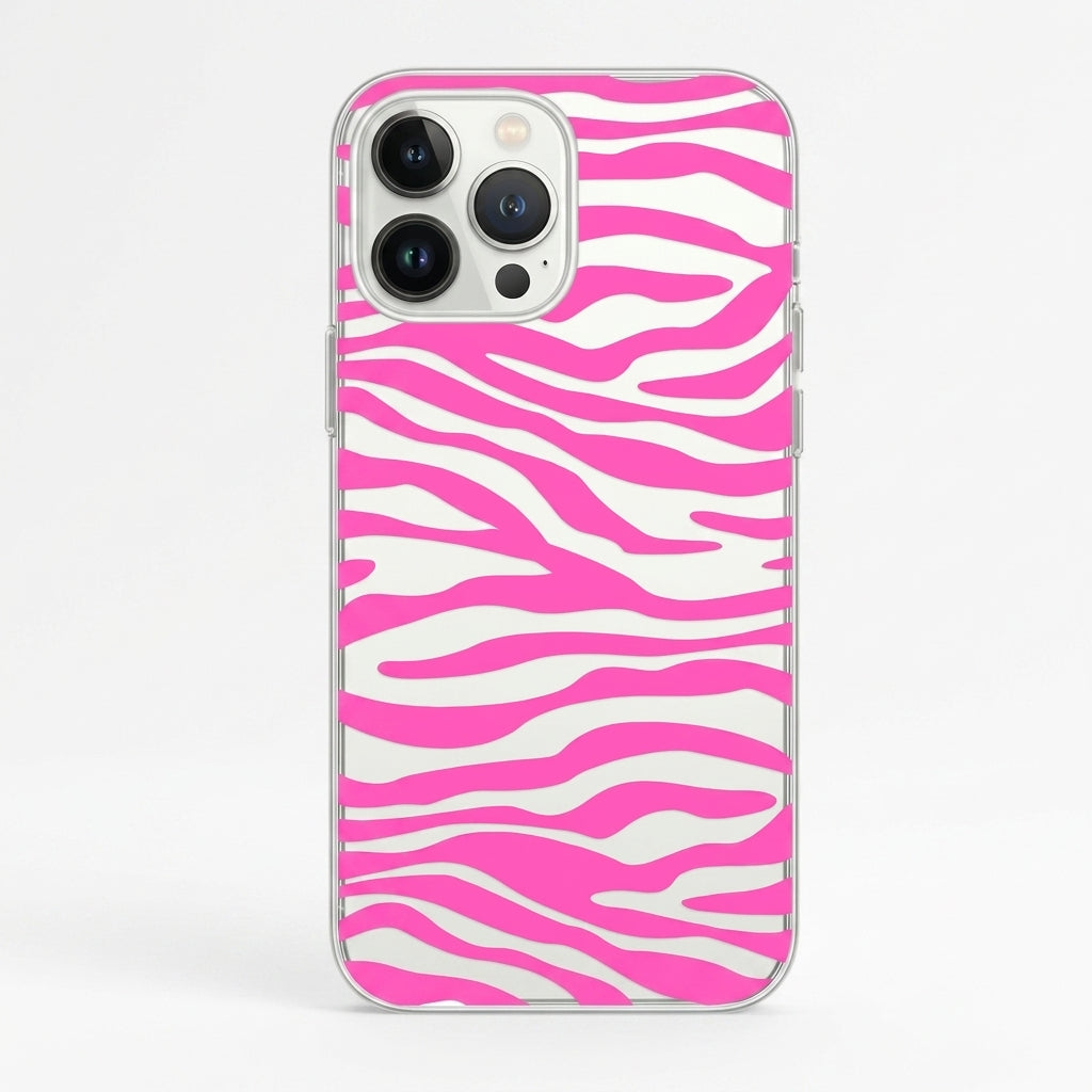 Iphone 15 Pro Max Uyumlu Pembe Zebra Desenli Şeffaf Telefon Kılıfı