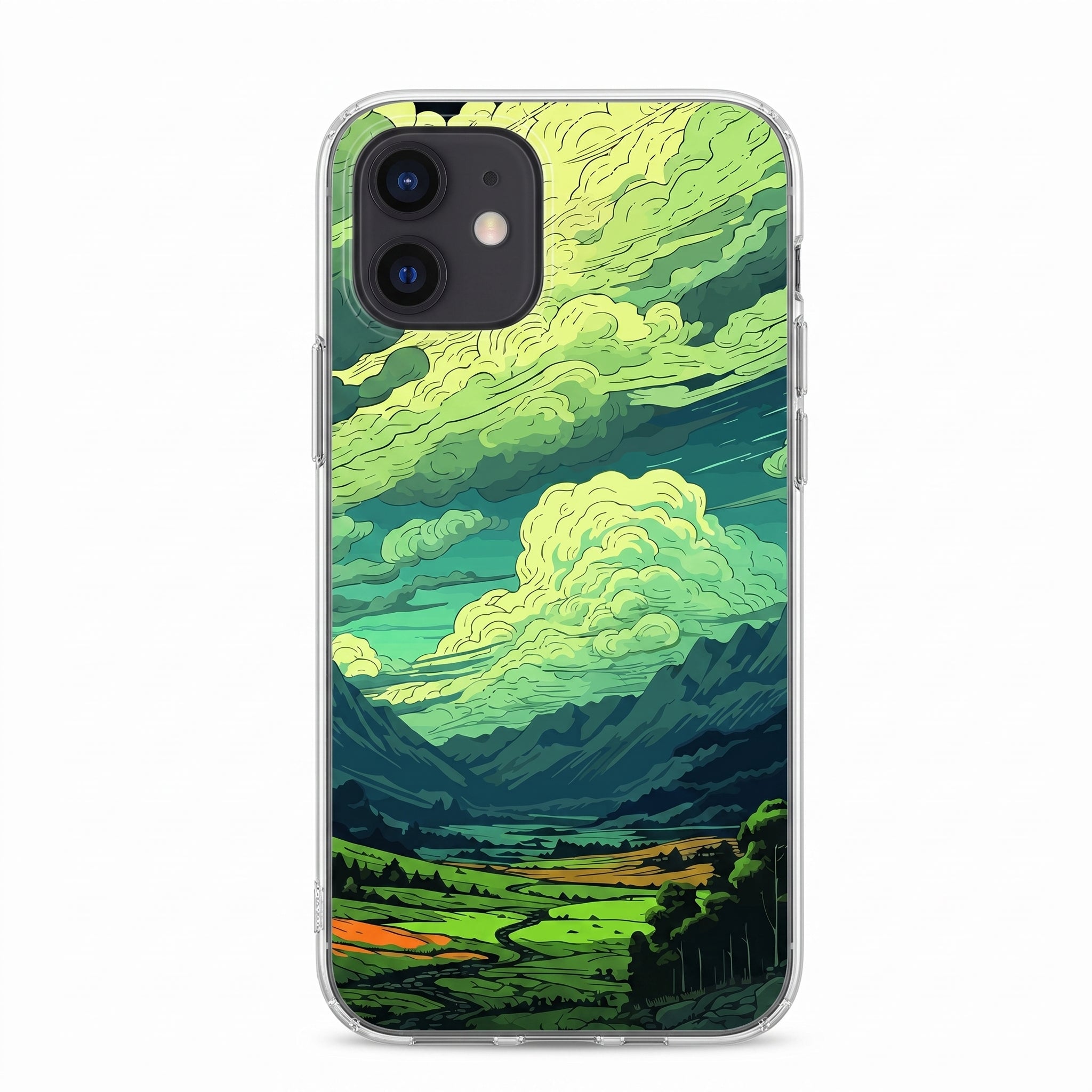 Iphone 11 Uyumlu Doğa ve Bulut Desenli Şeffaf Telefon Kılıfı