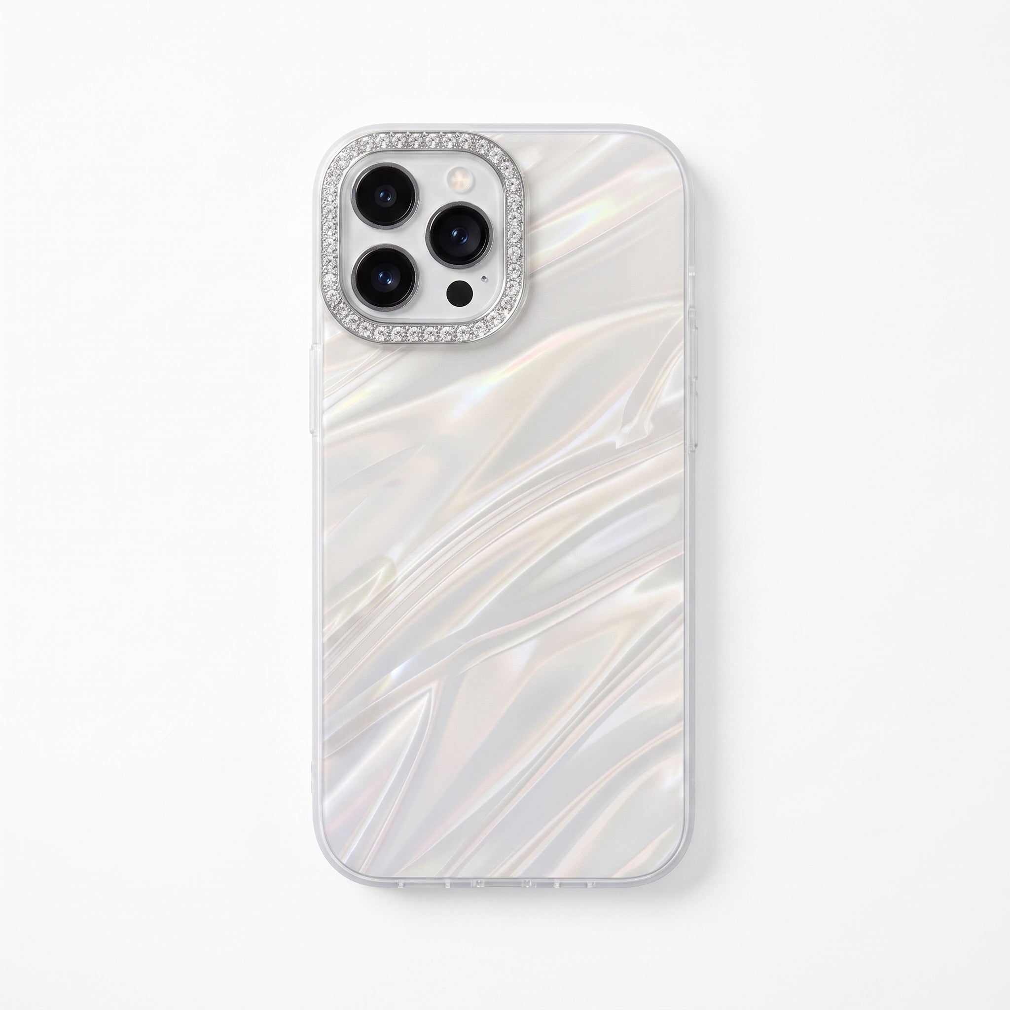 iPhone 16 Uyumlu Premium Taşlı Parlak Kılıf – Kamera Çerçeveli, Şık Tasarım, Darbe Emici Silver