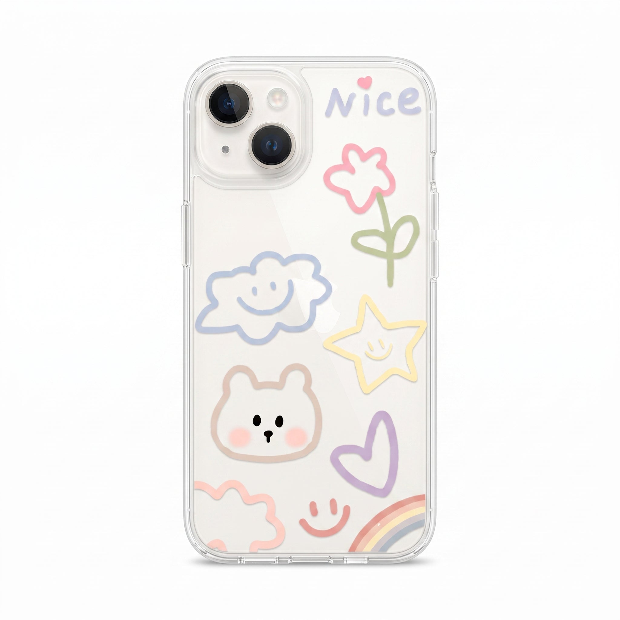 iPhone 13/14 Uyumlu Nice Buzlu Görünüm Pastel Desenli Şeffaf Mat Silikon Kılıf
