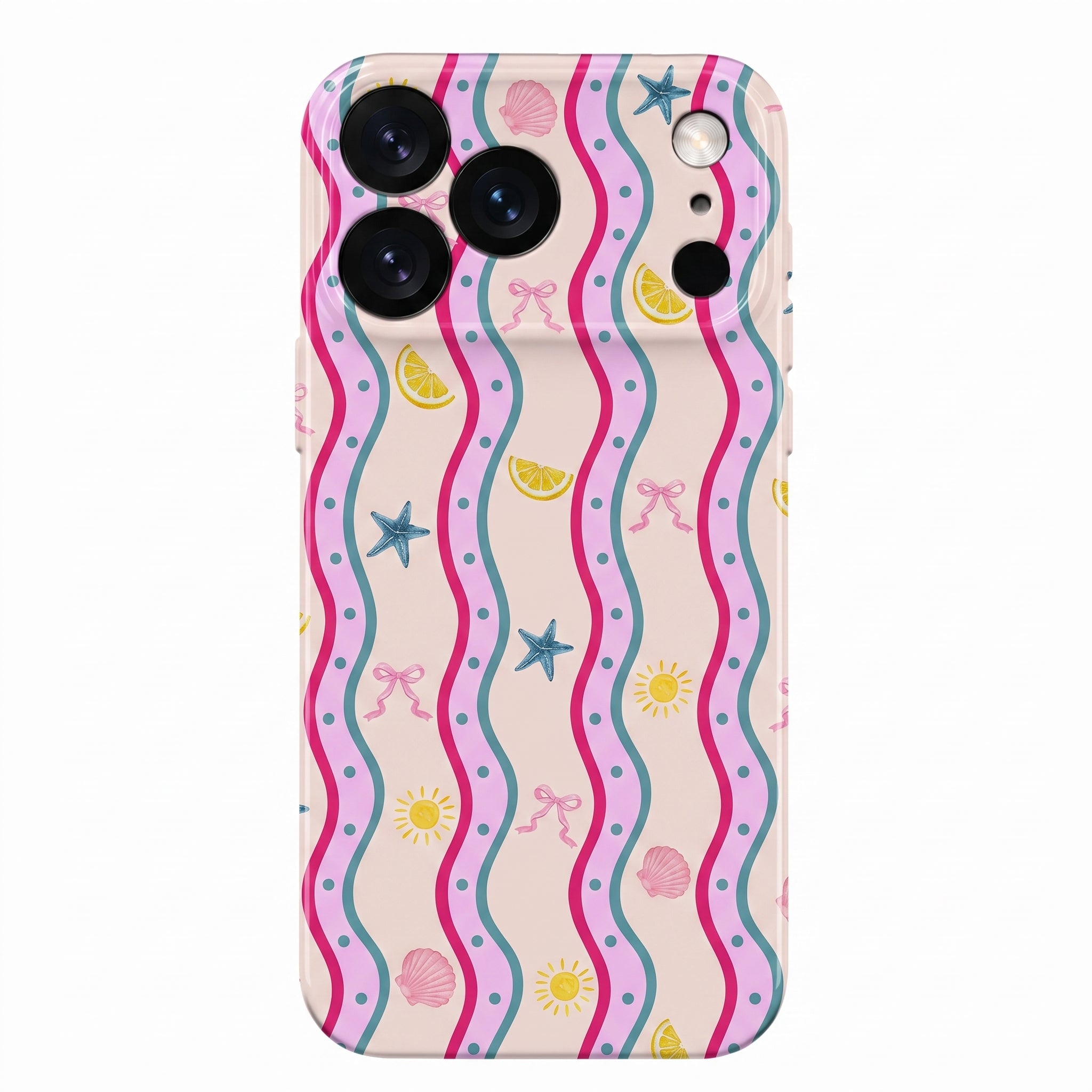 iPhone 17 Pro Pink Wave Protect Slim Parlak Tam Kaplayan Baskı Kamera Korumalı Telefon Kılıfı