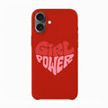 iPhone 16 Kırmızı İçi Kadife Kalp Girl Power Desenli Silikon Telefon Kılıfı