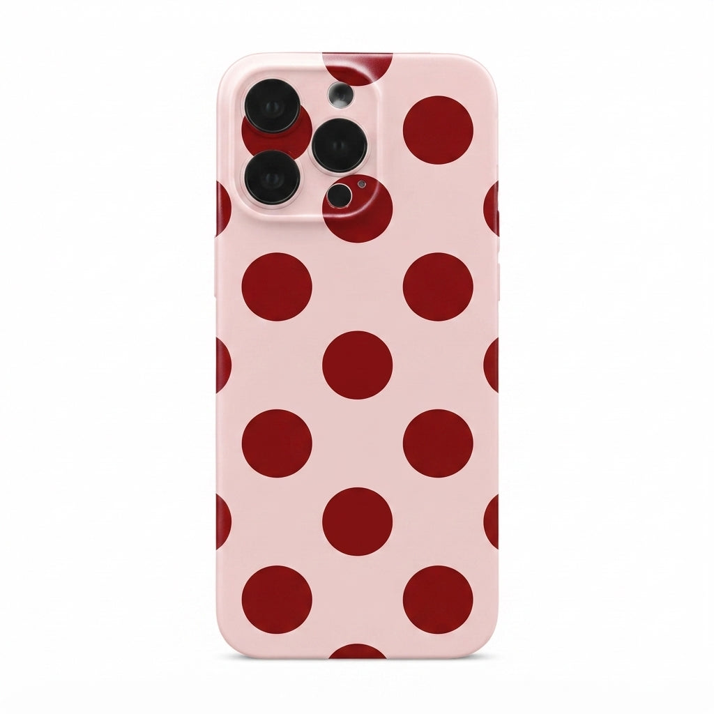 iPhone 15 Kırmızı Puantiye Protect Slim Parlak Tam Kaplayan Baskı Kamera Korumalı Telefon Kılıfı