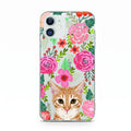 Iphone 15 Pro Max Uyumlu Kedi ve Çiçek Desenli Şeffaf Telefon Kılıfı