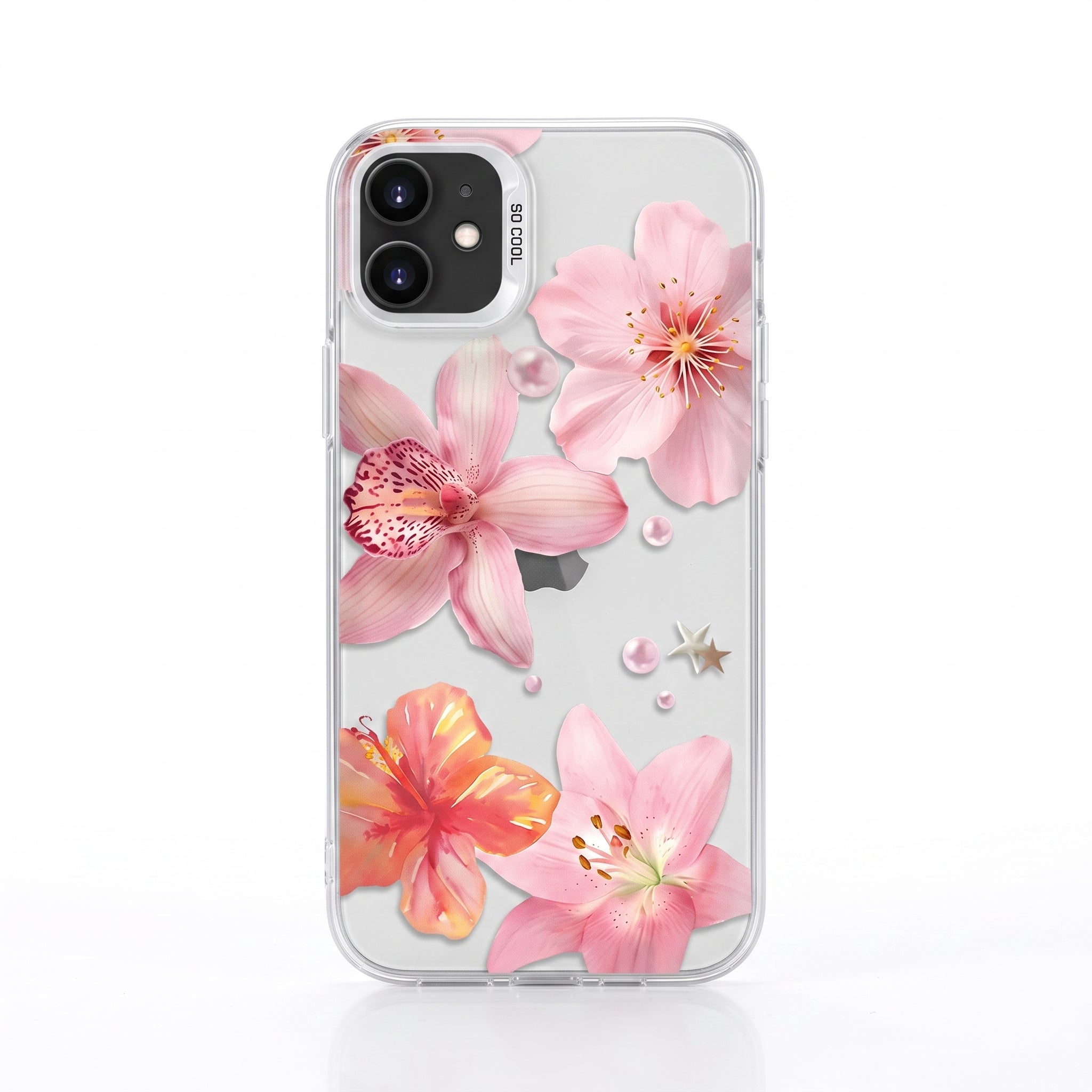 iPhone 11 Uyumlu Çiçek Desenli Mat Parlak Yüzey Darbe Koruma Renkli Gümüş Kılıfı