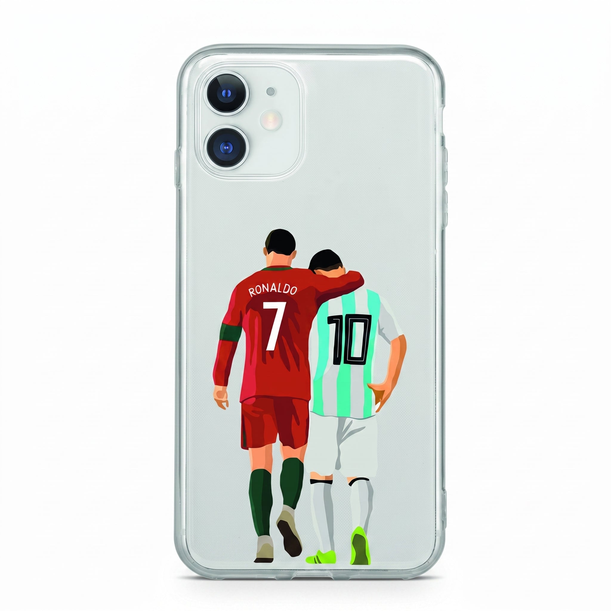 Iphone 12 Uyumlu Lionel Messi ve Cristiano Ronaldo Desenli Şeffaf Telefon Kılıfı