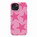 iPhone 13 / 14 Uyumlu Pembe Yıldız Desenli Darbe Emici Pink Star Silikon Telefon Kılıfı