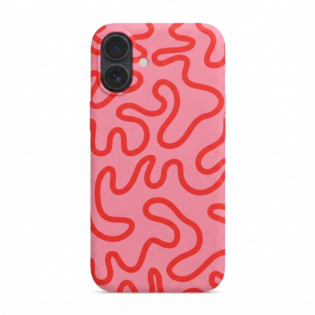 iPhone 16 Pembe İçi Kadife Abstract Desenli Silikon Telefon Kılıfı
