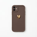 Iphone 15 Plus Uyumlu Kılıf 3D Gold Kalp Darbelere Dayanıklı Yumuşak Kamera Korumalı Kapak Kahve