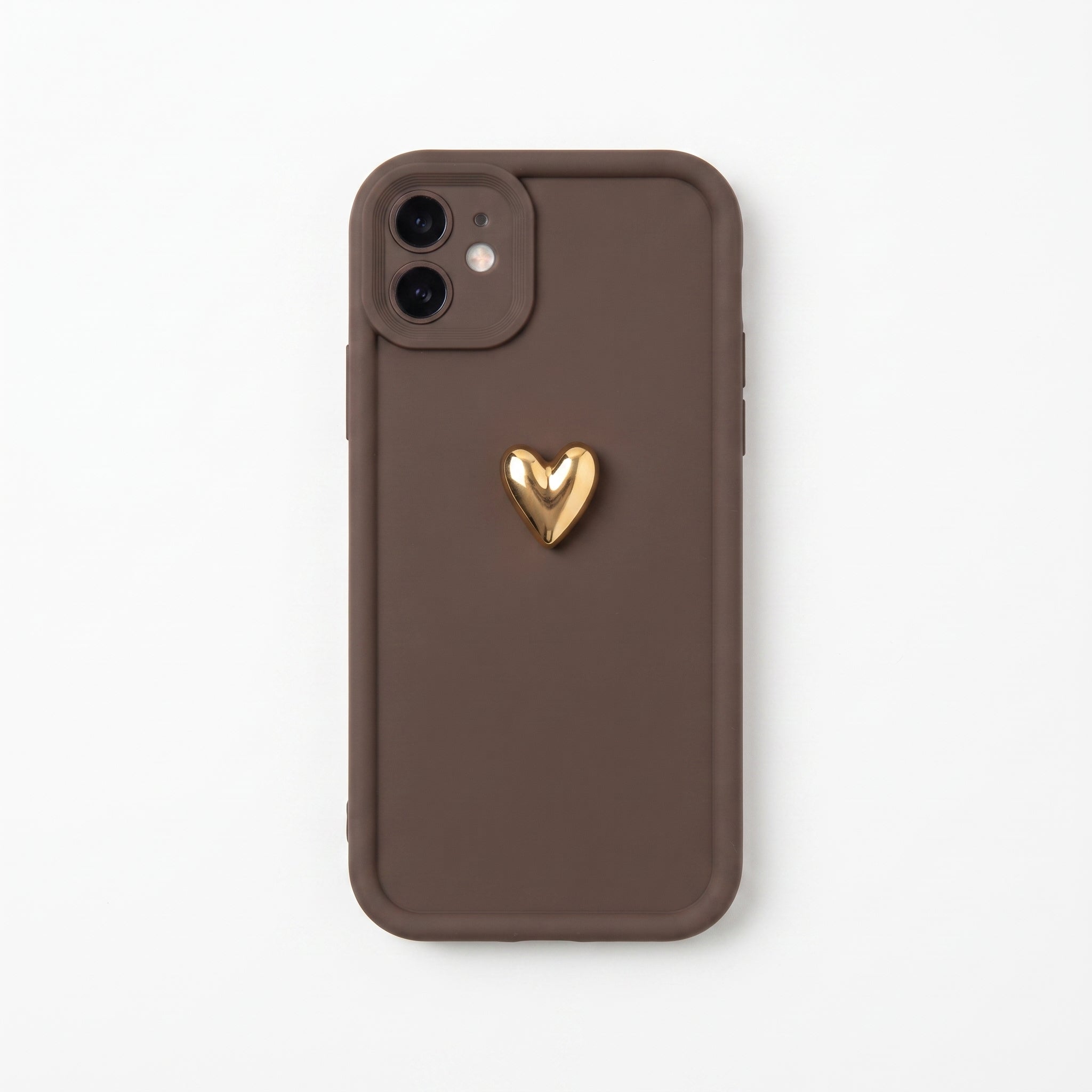Iphone 15 Plus Uyumlu Kılıf 3D Gold Kalp Darbelere Dayanıklı Yumuşak Kamera Korumalı Kapak Kahve