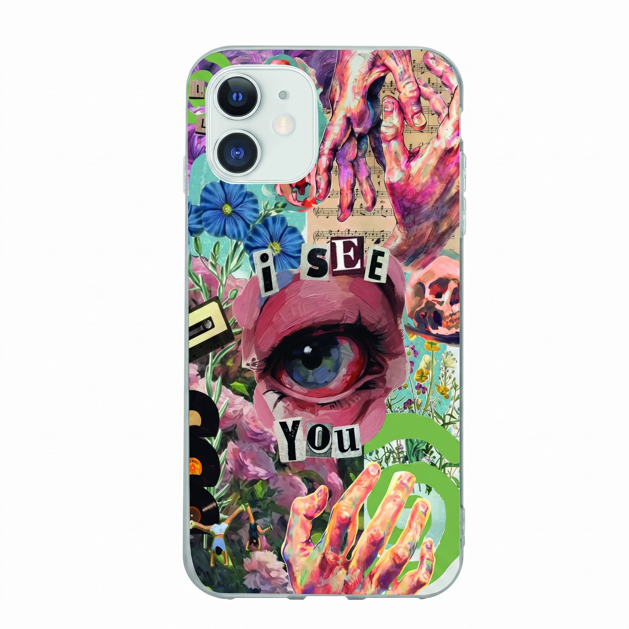 Iphone 11 Uyumlu Aesthetic Kolaj Desenli Şeffaf Telefon Kılıfı