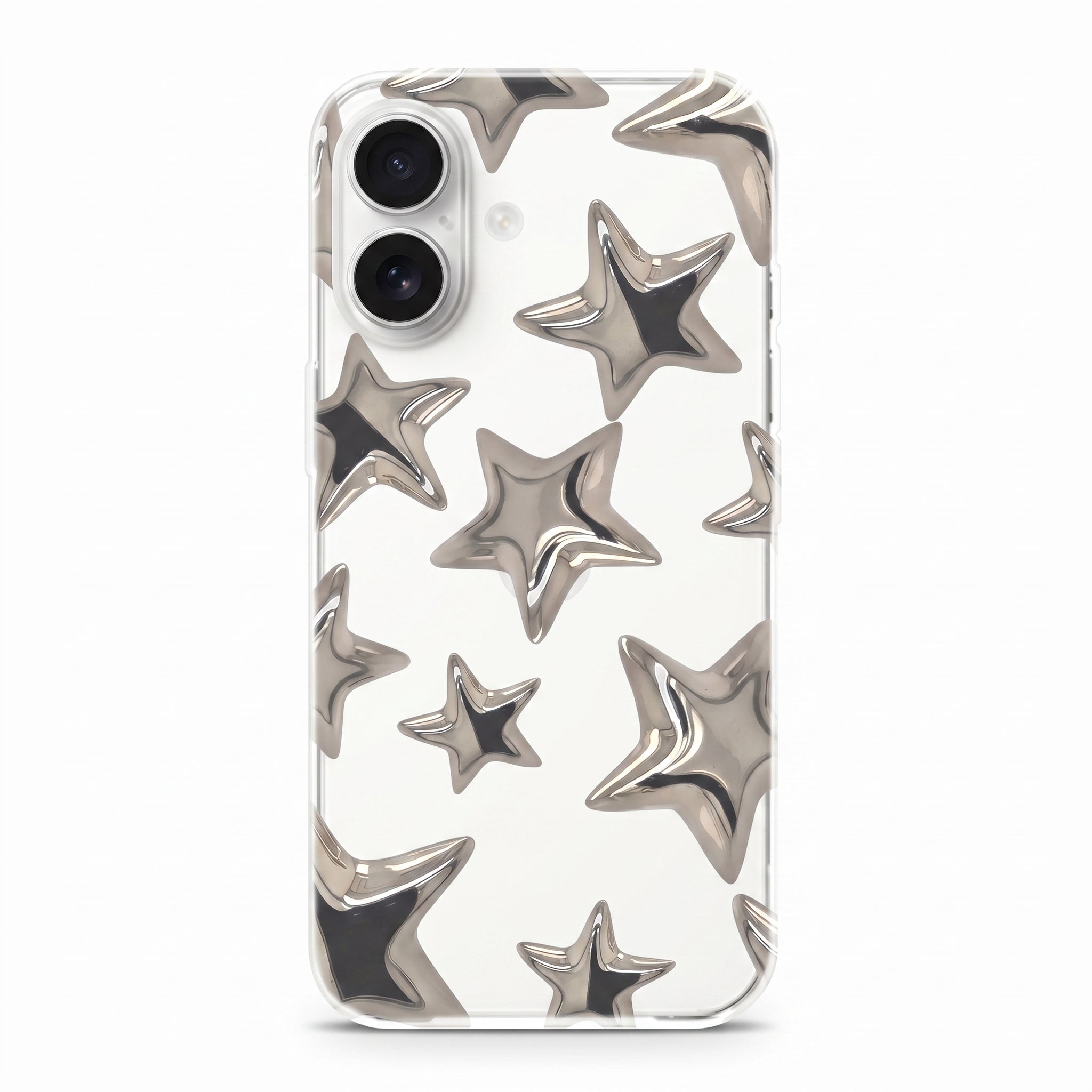 iPhone 16 Şeffaf Stars Desenli Silikon Telefon Kılıfı