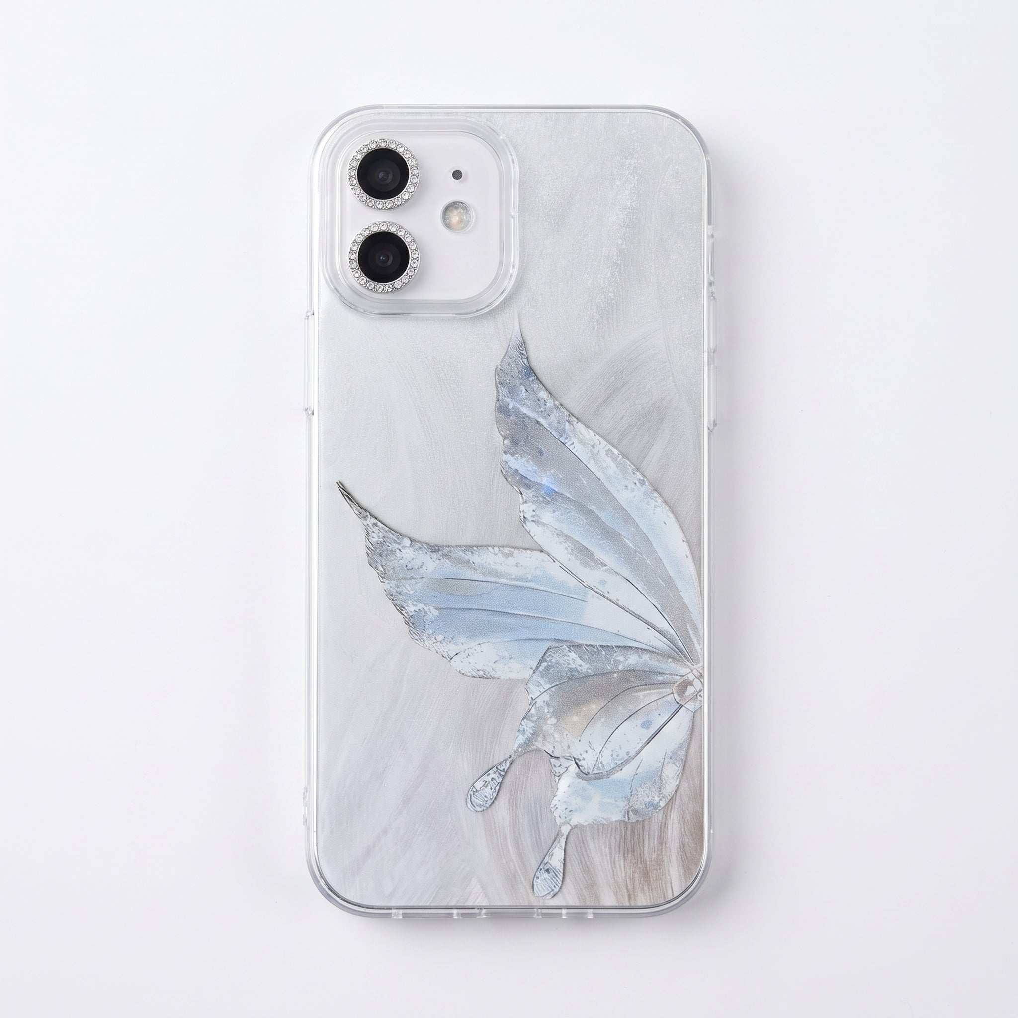 İphone 12 Ve 12 Pro Uyumlu Renk Geçişli Shine Platin Kelebek Tasarım Kılıf