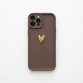 Iphone 13-14 Uyumlu Kılıf 3D Gold Kalp Darbelere Dayanıklı Yumuşak Kamera Korumalı Kapak Kahve