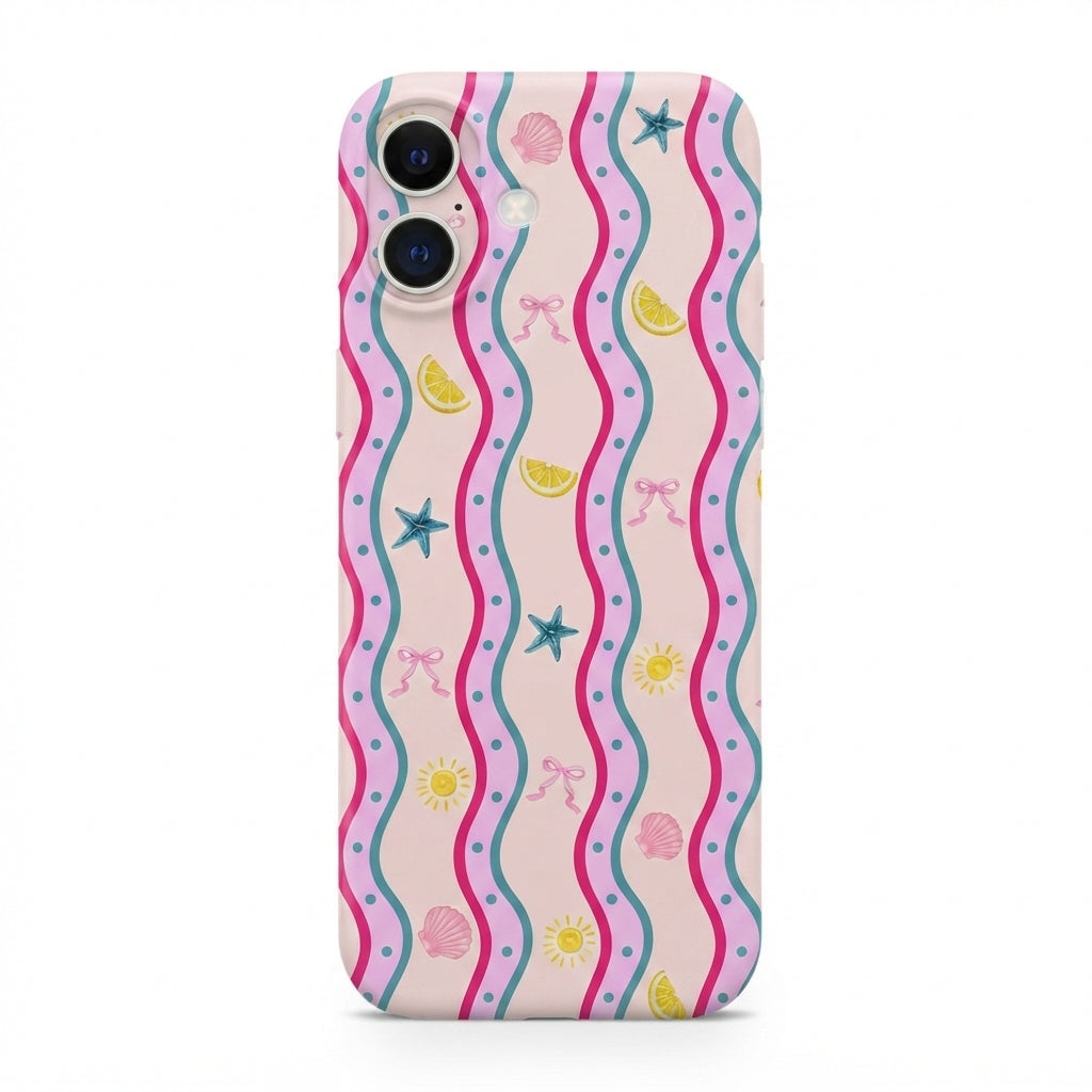 iPhone 15 Pink Wave Protect Slim Parlak Tam Kaplayan Baskı Kamera Korumalı Telefon Kılıfı