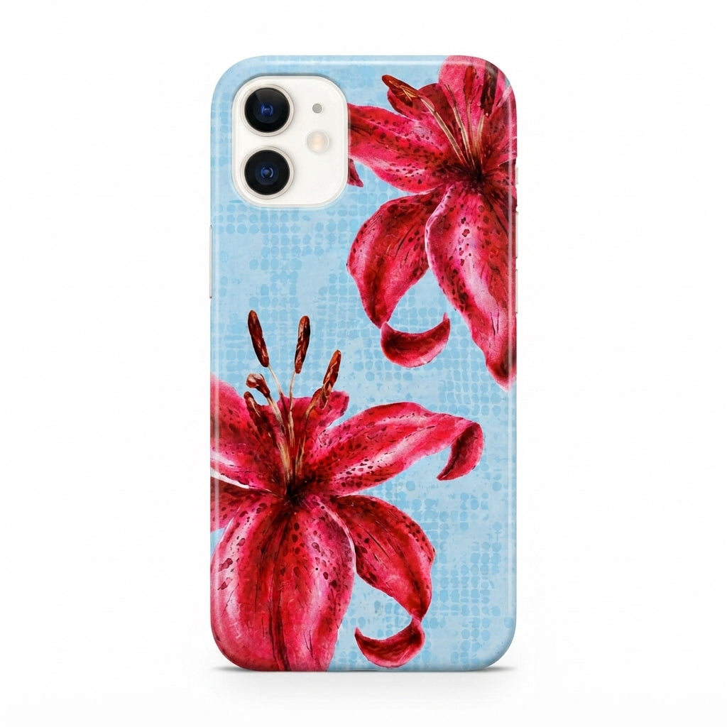iPhone 16 Blue Flower Protect Slim Parlak Tam Kaplayan Baskı Kamera Korumalı Telefon Kılıfı
