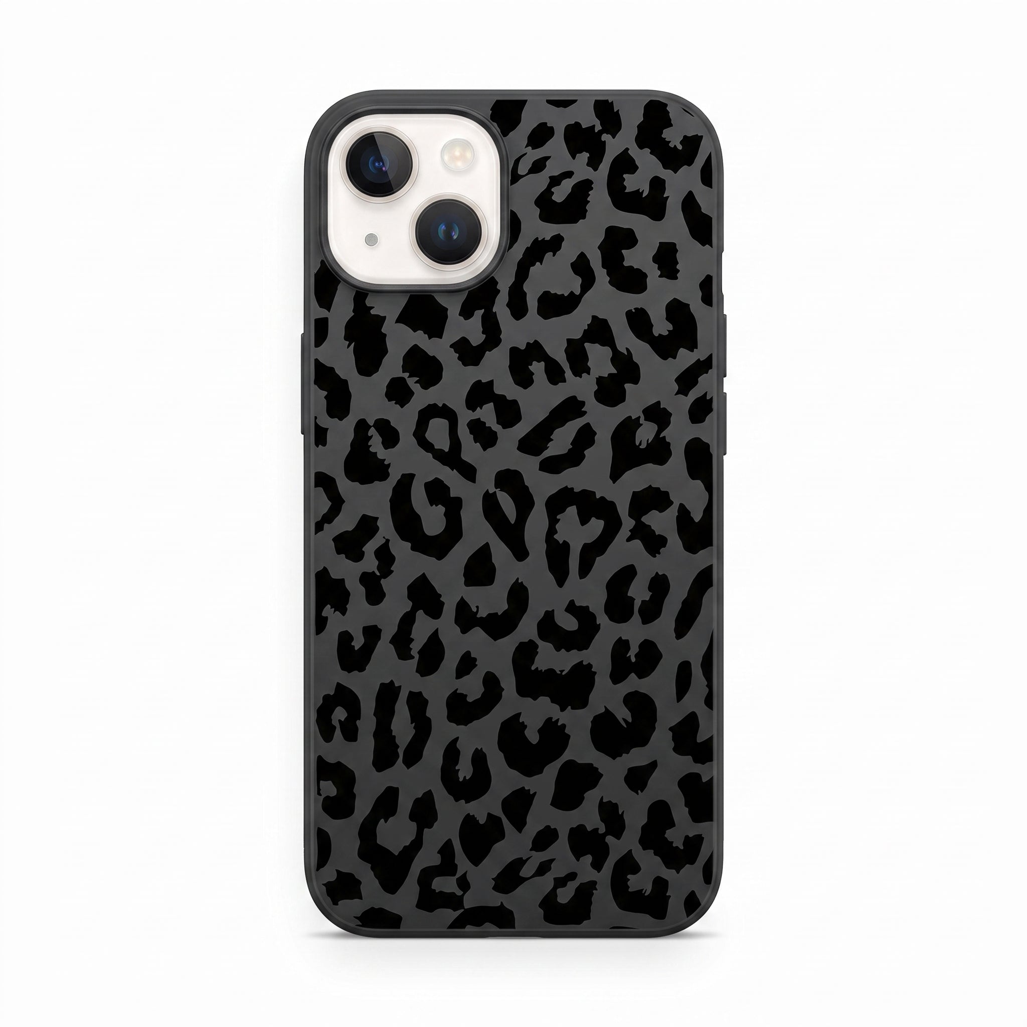 İphone 13-14 Uyumlu Kılıf Mat Siyah Leopar Desenli Darbelere Dayanıklı Yumuşak Kamera Korumalı Kapak