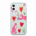 Iphone 12 Uyumlu Kaplan ve Kalp Desenli Şeffaf Telefon Kılıfı