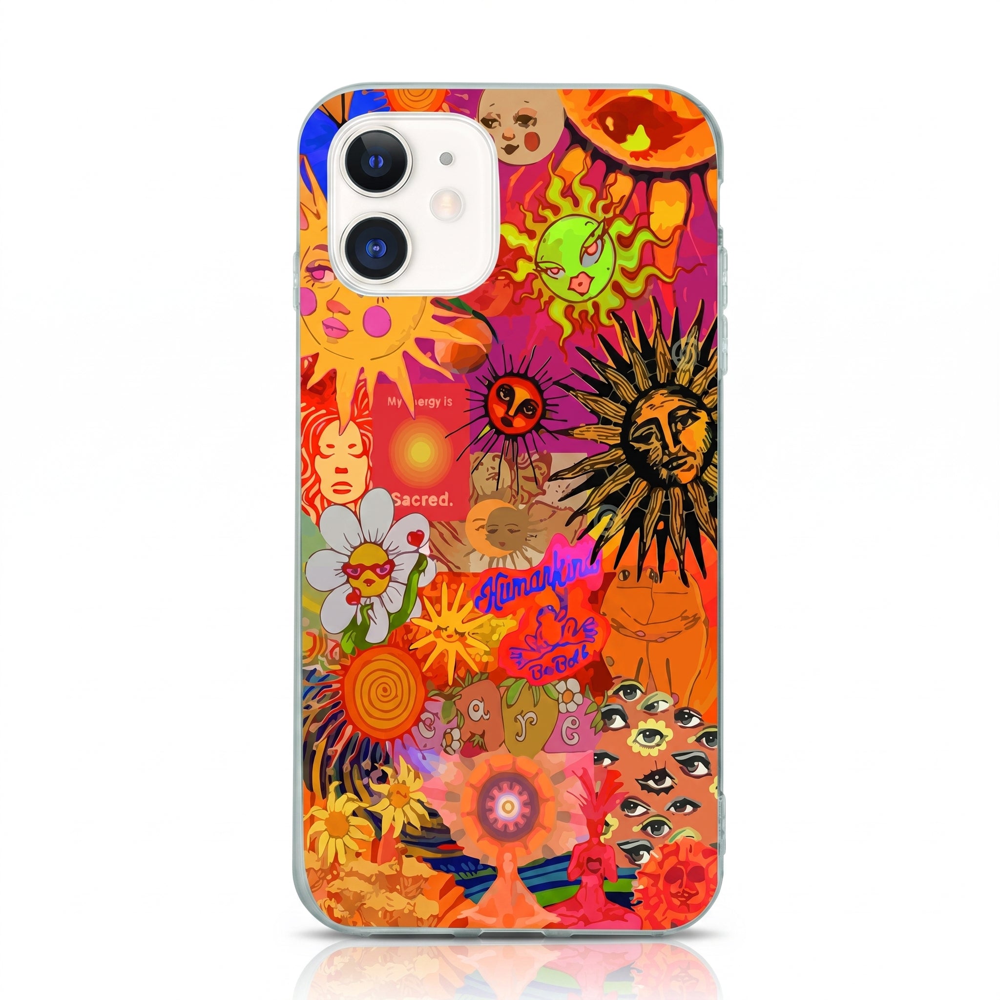 Iphone 14 Uyumlu Vintage Kolaj Desenli Şeffaf Telefon Kılıfı