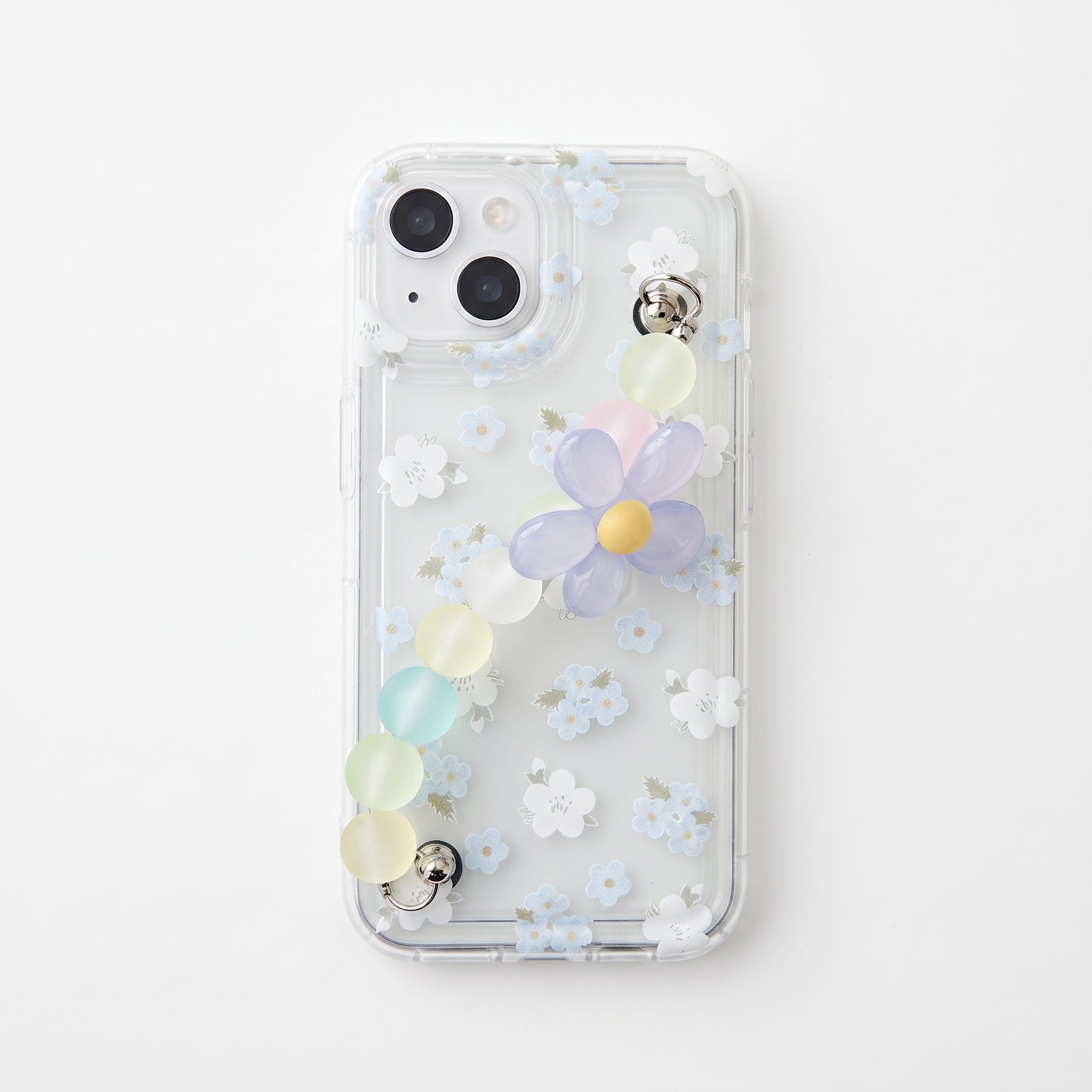 Iphone 15 - 14 - 13 Uyumlu Tutacaklı Mavi Çiçek Tasarımlı Esnek Silikon Kılıf
