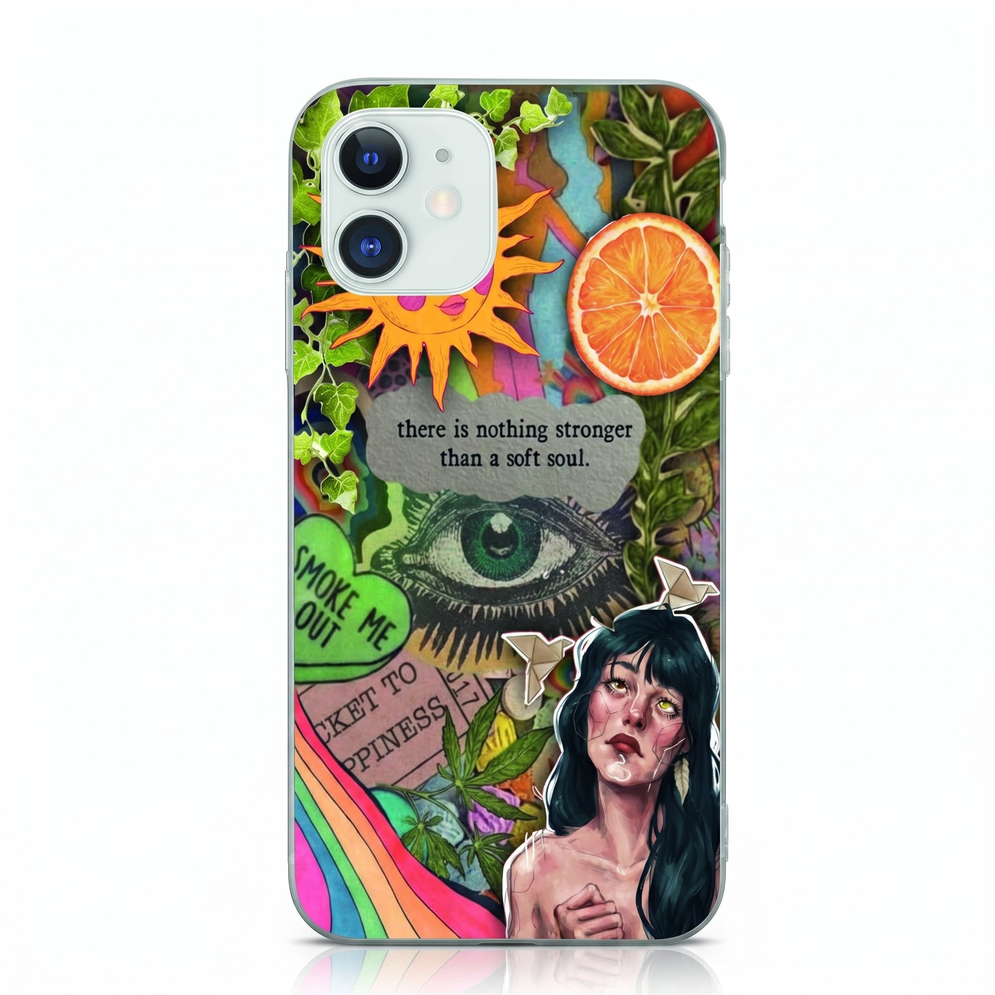 Iphone 11 Uyumlu Vintage Kolaj Desenli Şeffaf Telefon Kılıfı