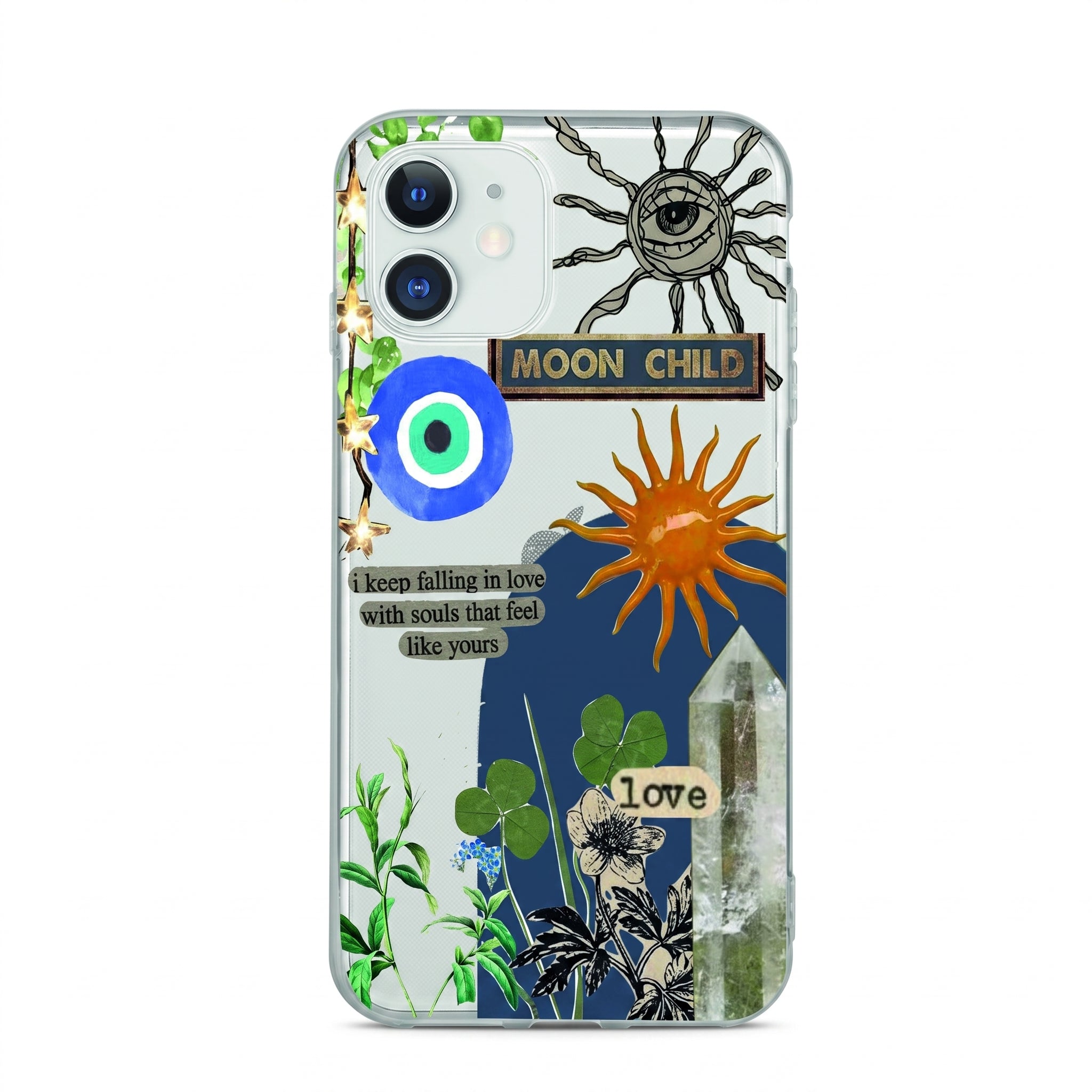 Iphone 15 Uyumlu Moon Child Desenli Şeffaf Telefon Kılıfı