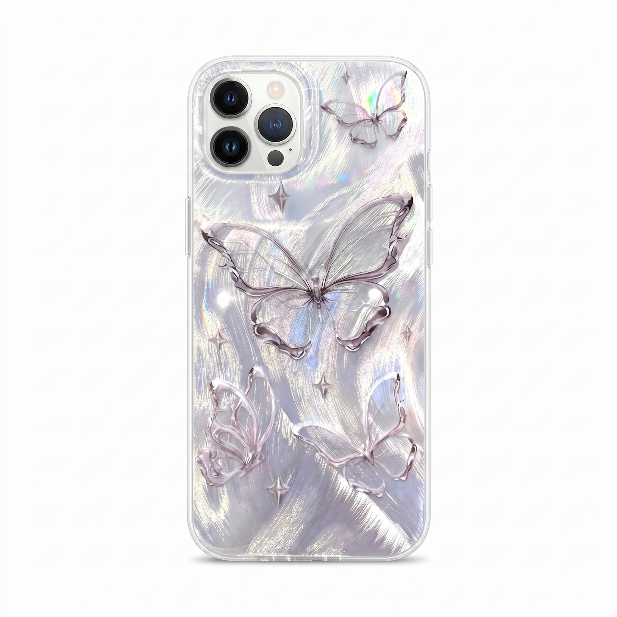 Apple Iphone 13-14-15 Uyumlu Tüylü Kelebek Hologramlı Kılıf Darbeye Karşı Dayanıklı Kapak