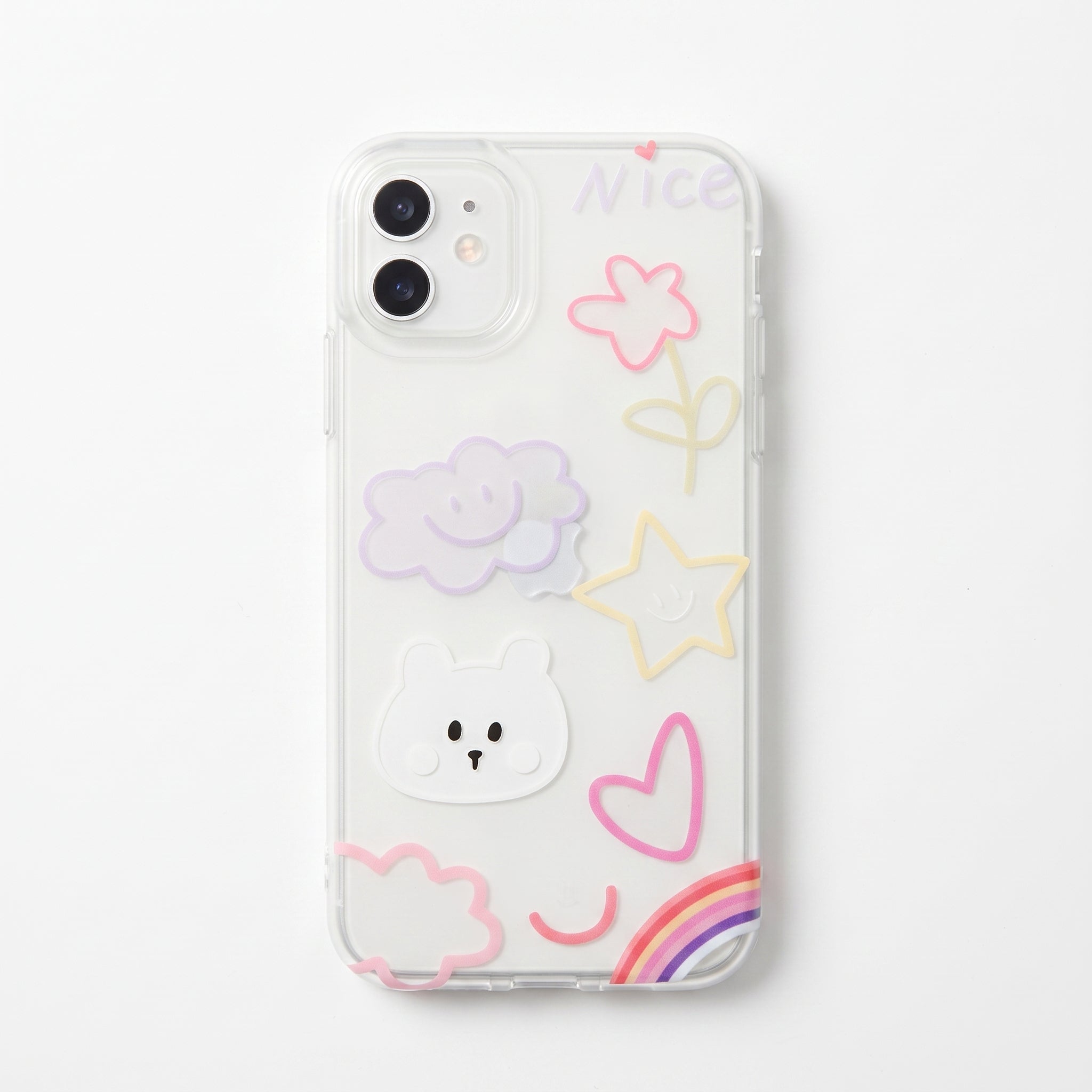 iPhone 12 / 12 Pro Uyumlu Nice Buzlu Görünüm Pastel Desenli Şeffaf Mat Silikon Kılıf