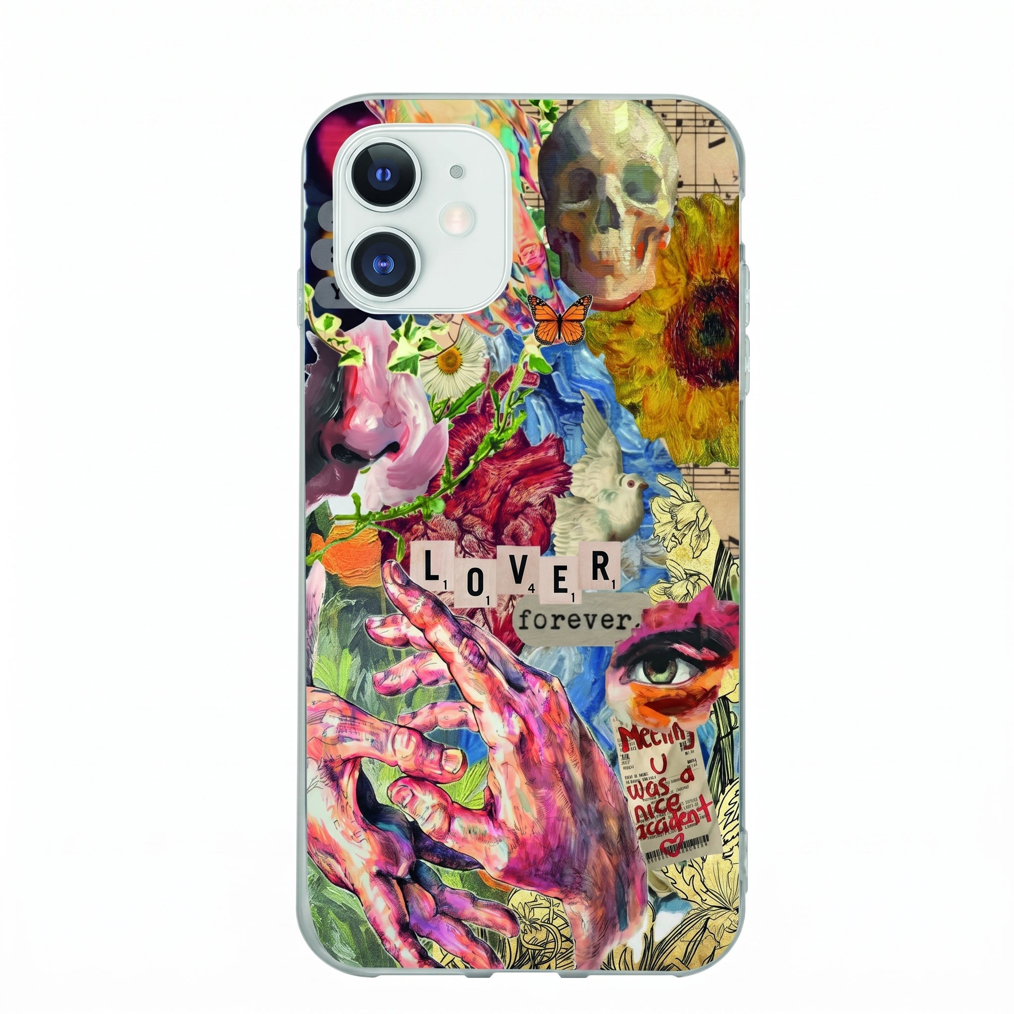 Iphone 15 Uyumlu Aesthetic Vintage Kolaj Desenli Şeffaf Telefon Kılıfı