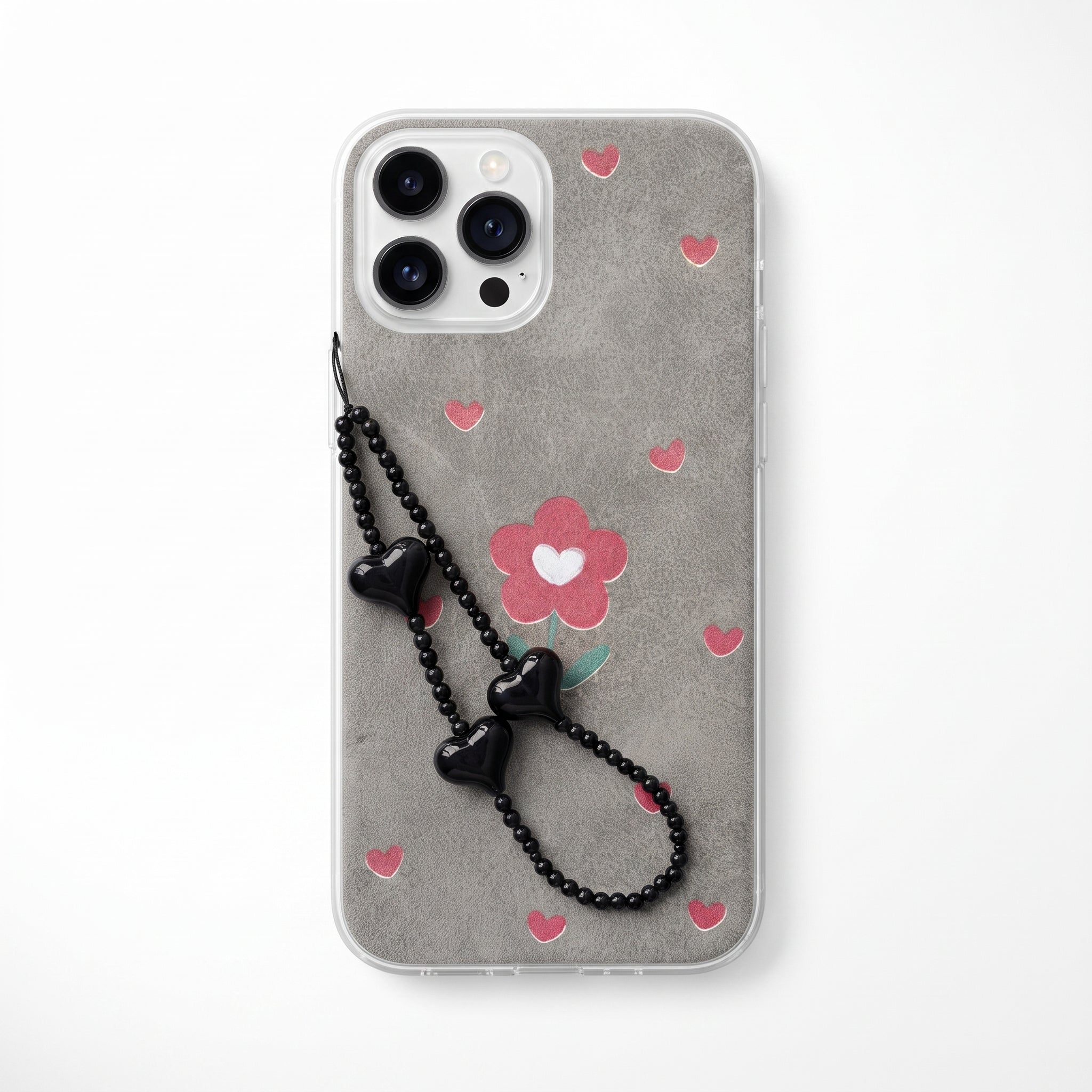 Iphone 15 - 14 - 13 Uyumlu Kaplama Charmlı Bordo Çiçek Tasarımlı Esnek Silikon Kılıf